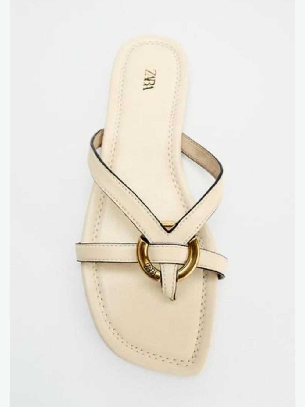 ZARA Flat Sandals With Gold Ring Detail 6 (36) NWT